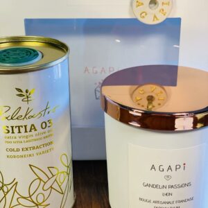 bougie naturelle thym et son bidon huile d'olive cretoise